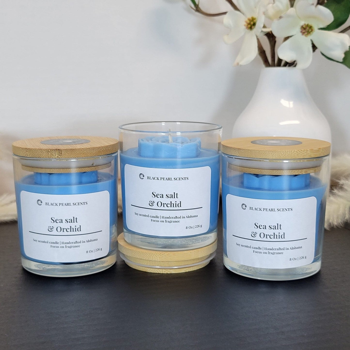 Sea Salt & Orchid Soy Candle – Floral & Coastal Home Scent