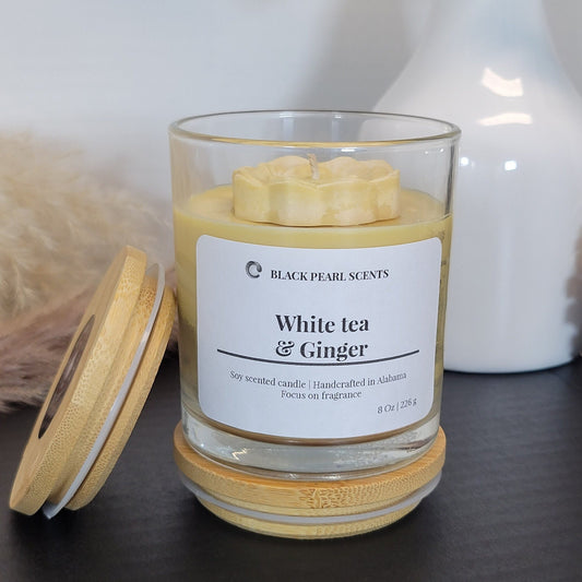 White Tea & Ginger Soy Candle | 8oz Spa Aromatherapy Candle For Relaxation Candle